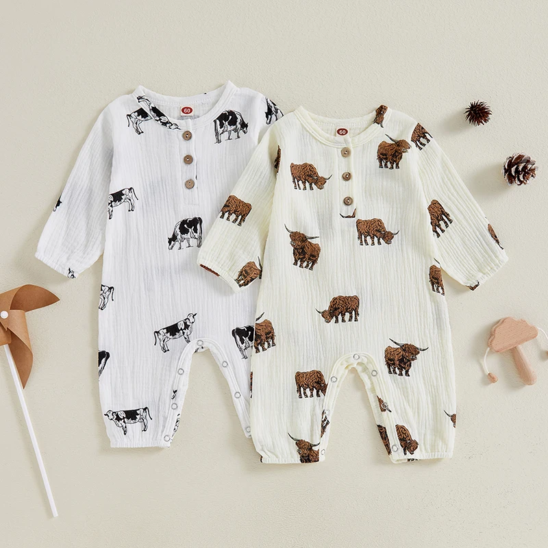 Toddler Infant Baby Boys Jumpsuits Long Sleeve Bull Print Casual Autumn Newborn Romper Clothes