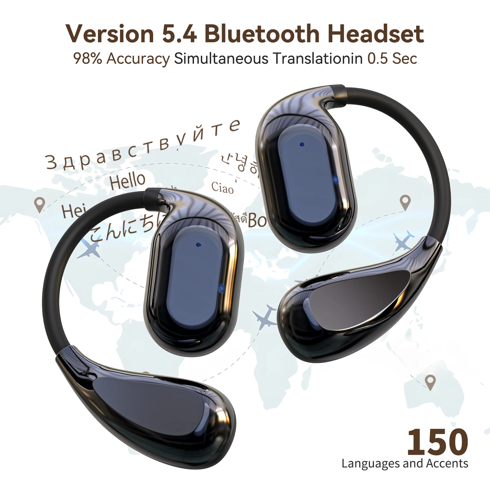Vormor 3 in 1 Wireless Translator Earbuds 150 Languages Real-time Portable Headset Translation Device for Study/Business/Travel