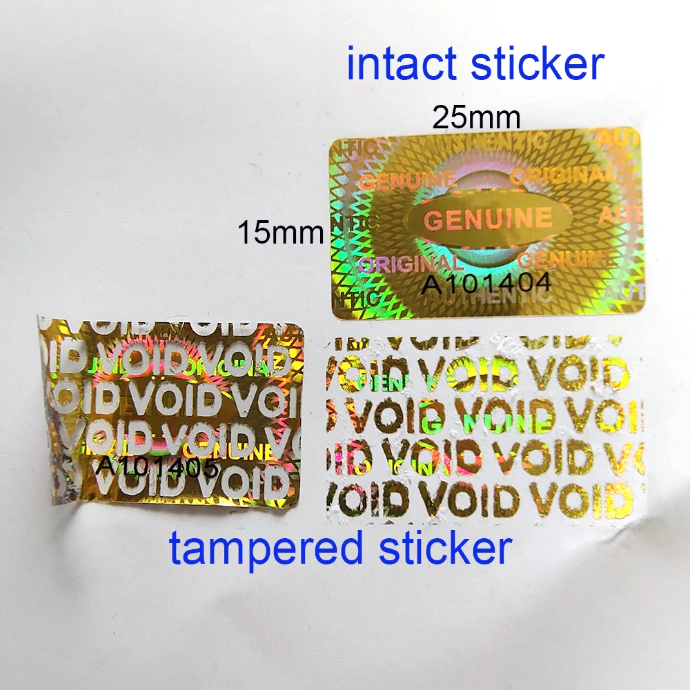 120pcs 25x15mm Gold Hologram GENUINE ORIGINAL Security Seal Tamper Evident Removal Proof Serial Number Laser Printing Sticker