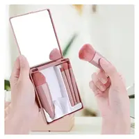 5pcs Mini Travel Size Makeup Brushes Set Complete Function Cosmetic Brushes Kit with Storage Case And Mirror for On-the-Go