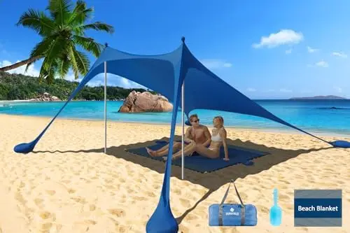 

Up Beach Tent Sun Shelter UPF50+, 7.9x7.9 FT Windproof Sun Shade with Beach Blanket, 2 Stability Poles, Carrying Bag, Sand Shove