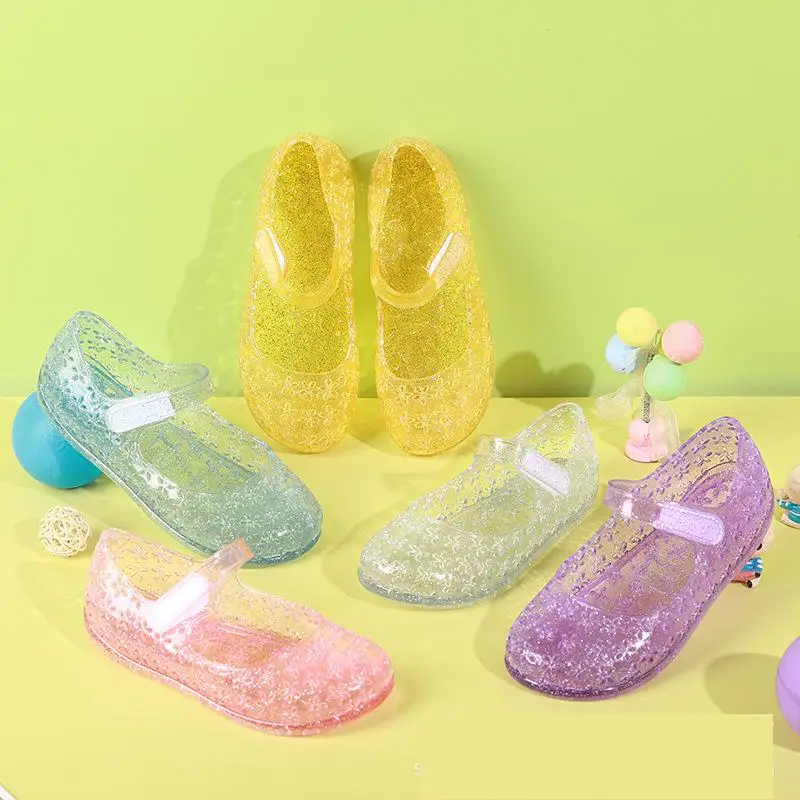3-8y Girls Sandals Summer Children Crystal Shoes Kids PVC Soft Soled Shoe Toddler Transparent Non-Slip Princess Jelly Sandalias 2