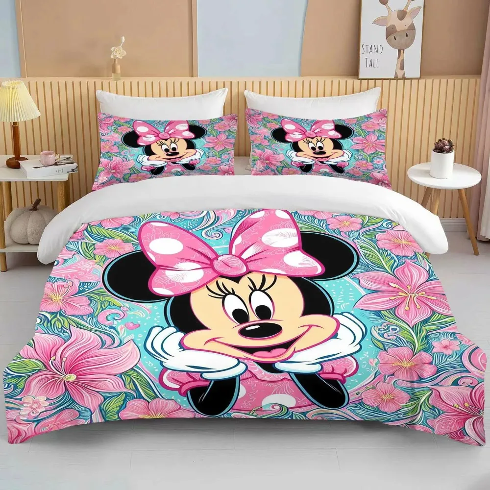 

Minnie Mickey Mouse Bedding Set Disney Cartoon Baby 3 Pieces Bed Set Pillowcase Adult Bed Cover Bedroom Bed Set Duvet Gift