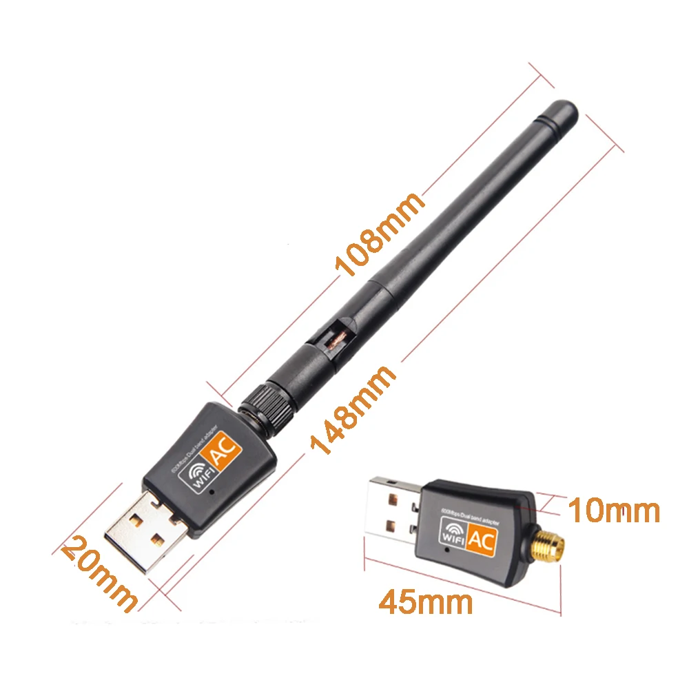 Wireless USB Adapter Wifi USB Adapter 802.11AC Dual Band 600Mbps Wireless USB Wifi Adapter Dongle For Windows For Mac 2.4GHz/5GHz 2DBi Antenna For Desktop Laptop PC