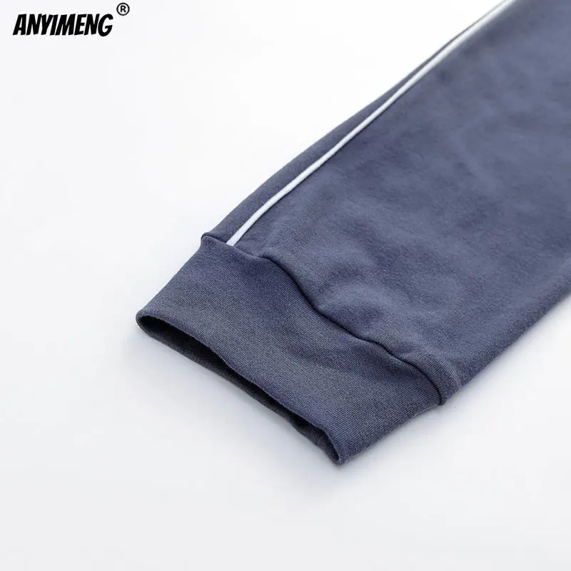 Mens Navy Pajamas Set L-4XL Autumn Winter Soft Cotton Causal Sleepwear for Boy Fashion Minimalist Style Man's Pijamas Loungewear