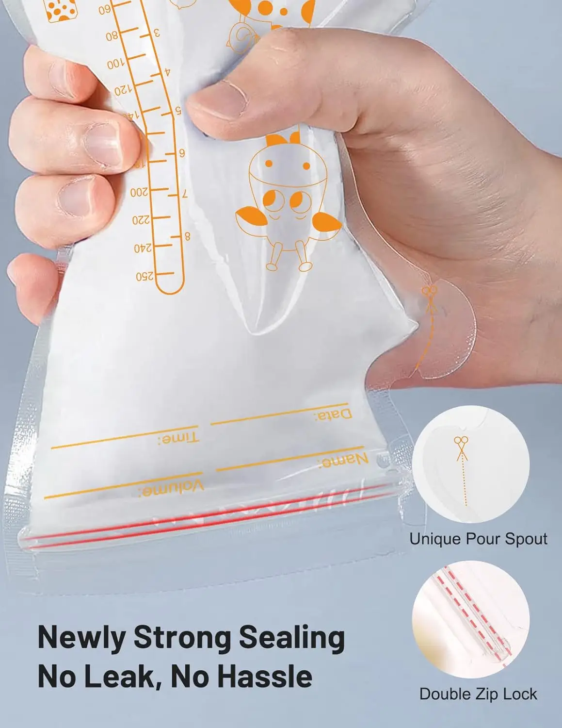 Baby Food Storage Containers Giraffe 100pcs Breastmilk Storage Bag Self Standing No Leak Milk Freezer Bags Safe Feed BPA Free