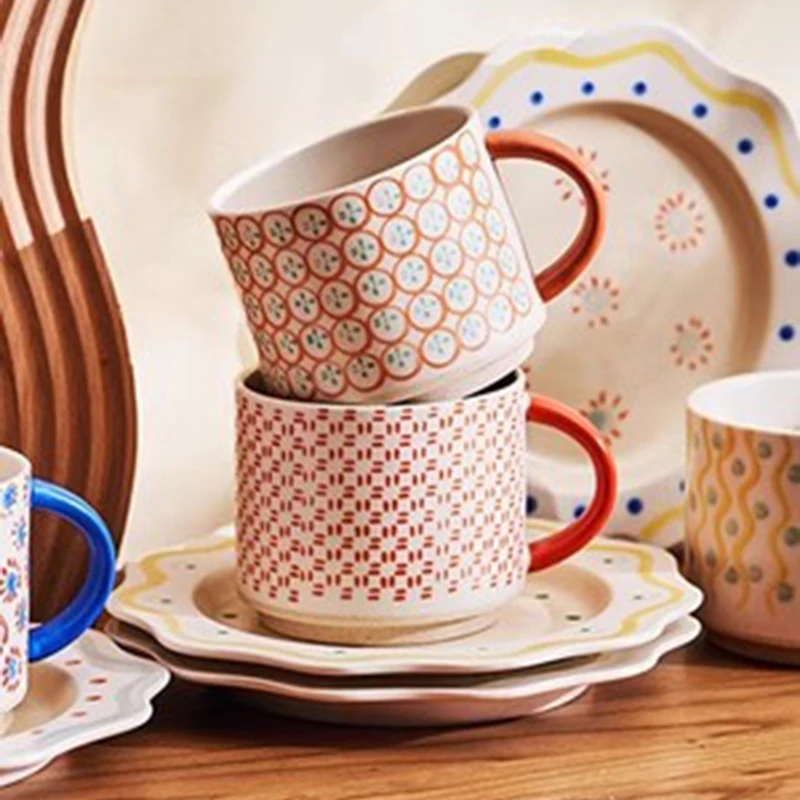 Porcelain Cup for Luxury Coffee, Ceramic Hand-painted Small Flowers, Afternoon Tea Mug, Saucer, Dinnerware, Korean Ins