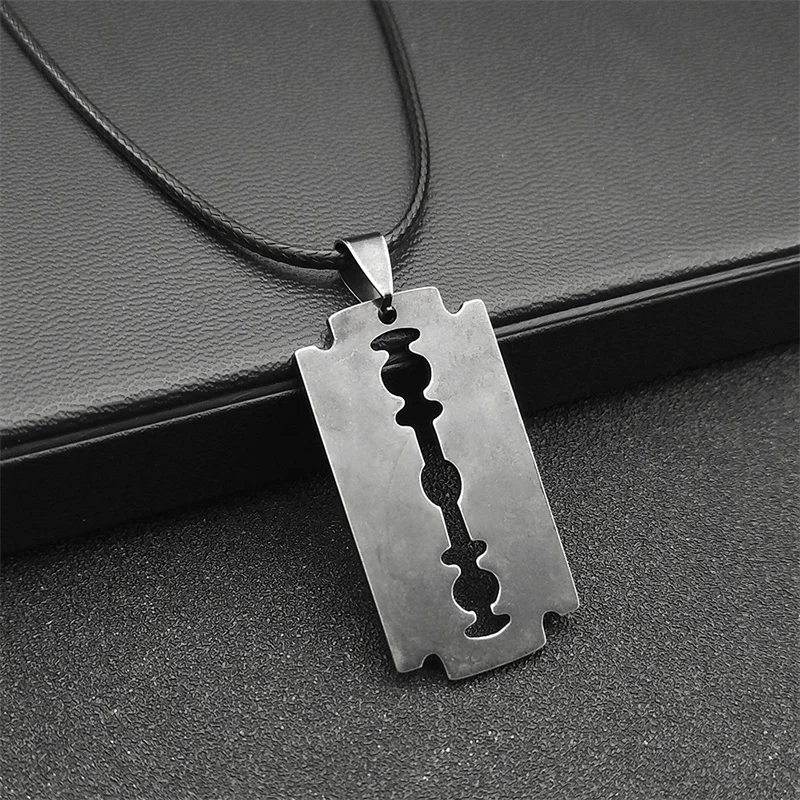 Punk Klinge Rasierer Anhänger Halsketten für Frauen Männer Edelstahl Schwarz Farbe Männlichen Rasierer Form Halsketten Schmuck N913S06 – Detail 7