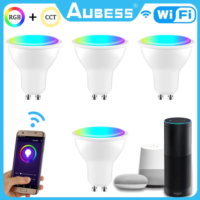 

TUYA Wifi Smart GU10 Light Bulb RGB+CCT 100-240V 4W Dimmable LED Light Bulb Voice Control With Alexa Google Home Yandex Alice