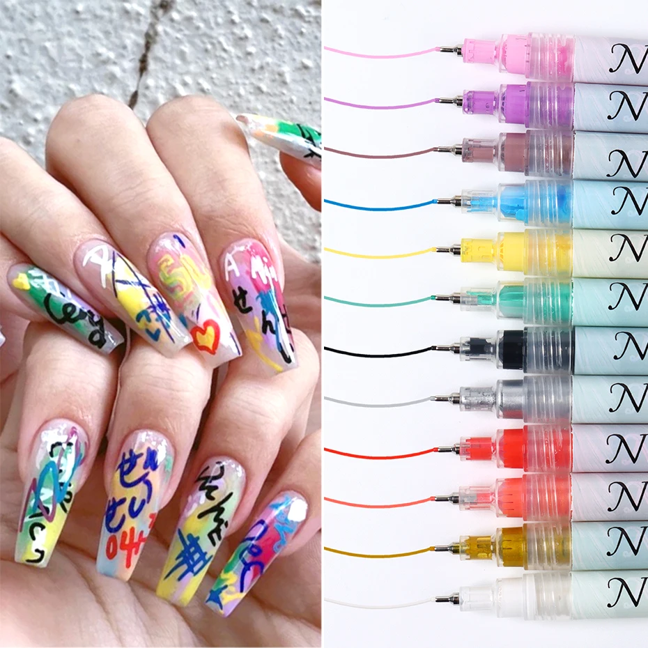 12pcs/Set Nail Art Graffiti Pen Nail Marker Drawing Abstract Lines Fine Detail Floral Design Waterproof Nail Painting Manicure 3