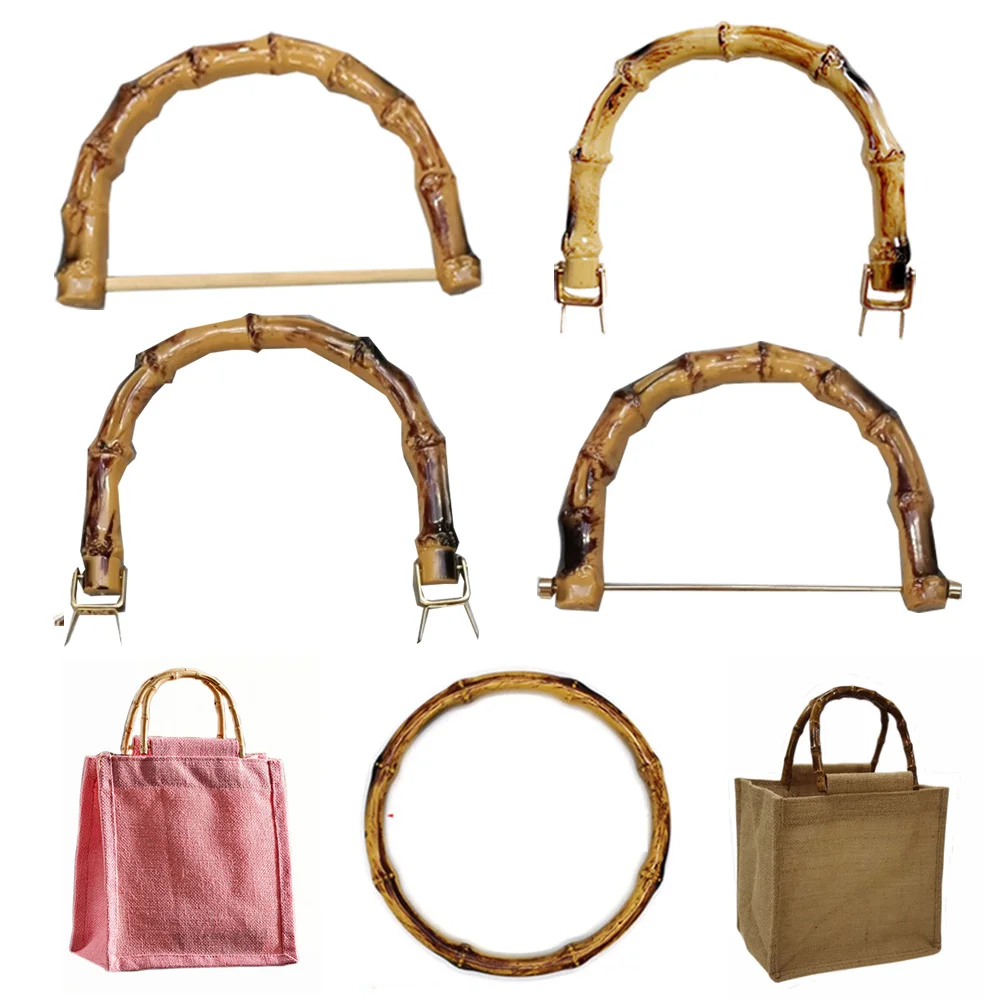 

U Shape Bag Handles Bamboo Imitation Handle Purse Handbag Strap Tote Handle With Link Buckle Replacement Plastic Bag Accessories