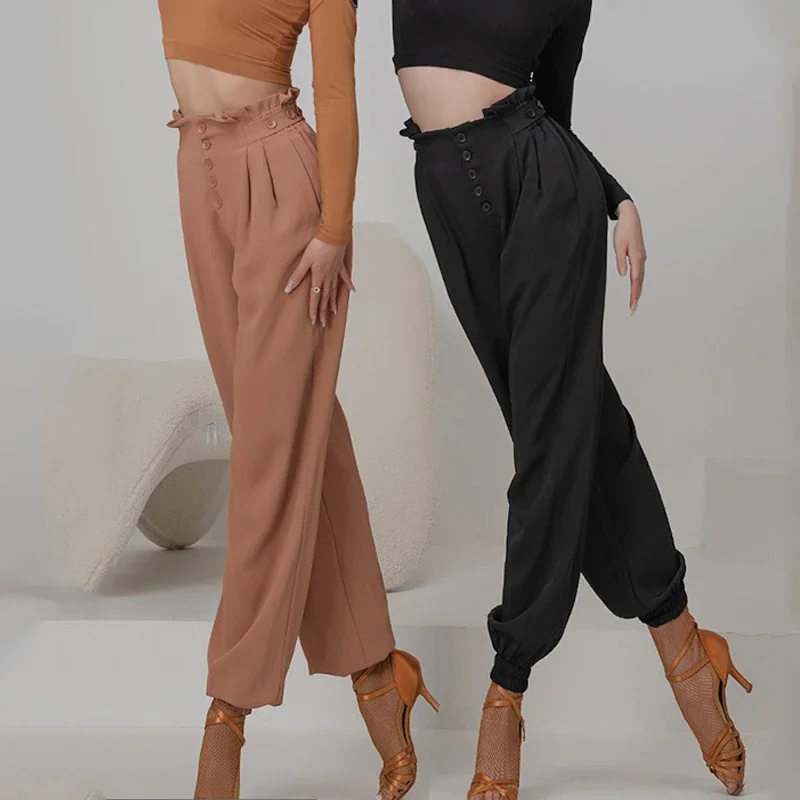 

Latin Dance Pants Women 2024 New Multi Button High Waist Latin Trousers Adult Ballroom Dance Practice Tap Dance Clothes BL7824