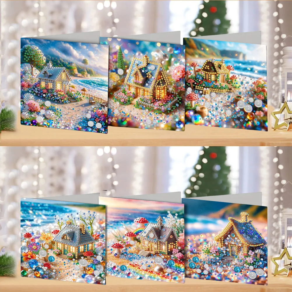 6pcs/set DIY Christmas Diamond Painting Cards Sets Expressing Warm Wishes Diamond Art Greeting Cards for Christmas New Year