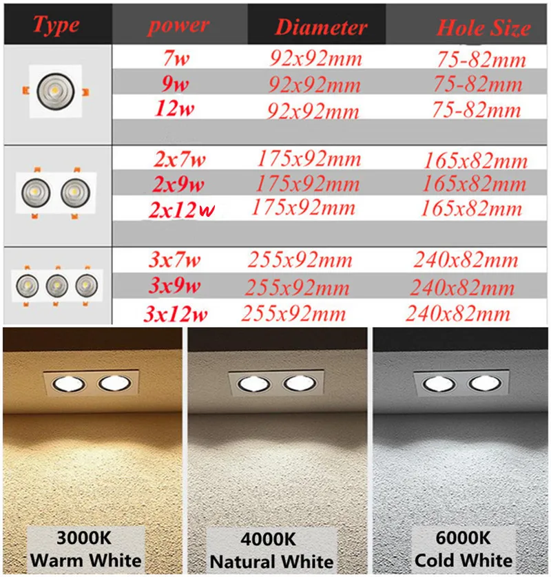 Dimmable LED Down Light Shoot Light LED Ceiling Lamp AC220V Embedded Spot 14W 18W 24W Indoor Lighting led downlight recessed ceiling spotlight ceiling lamps