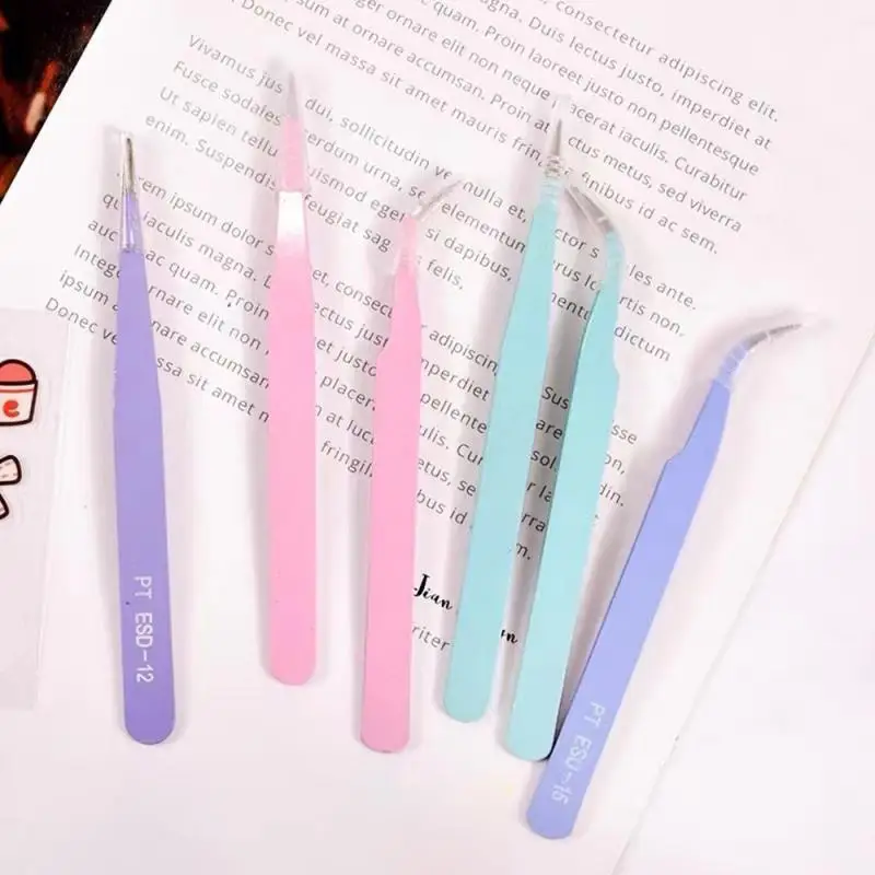 

Colored Anti-Static Tweezers For Eyelash Extension Eyebrow Stainless Steel Set Beauty Precision Tweezers Makeup Kit Repair Tools