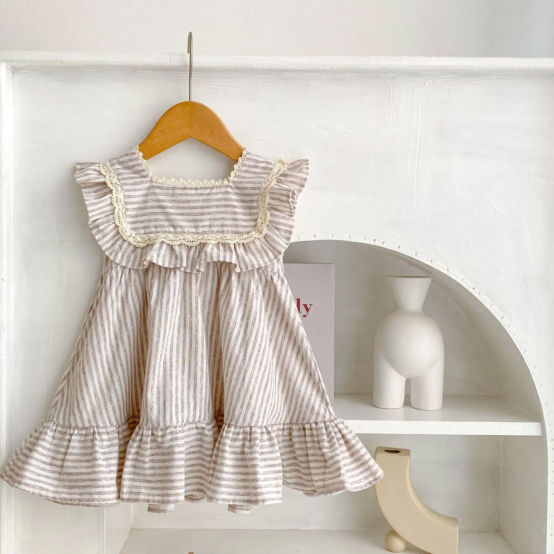 0-6Yrs Fashion Baby Girls Clothes Girls Dress Striped Lace Summer New Baby Girl Romper Sister Matching Outfit Princess Dresses 2