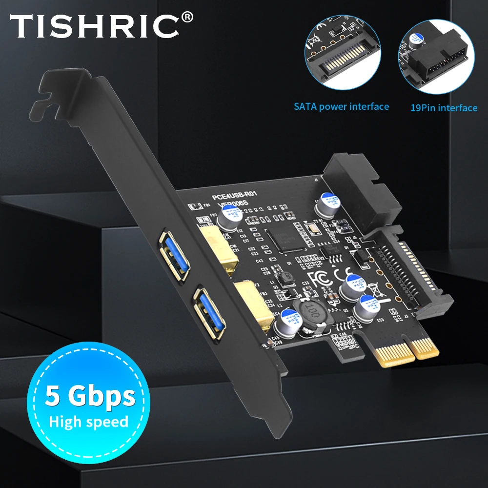 

TISHRIC USB3.2 Gen 1 19Pin Expansion Card Adapter PCIE 1X to Usb 3.2 2 Port Mastercontrol D720201 USB3.0 Hub PCI Card