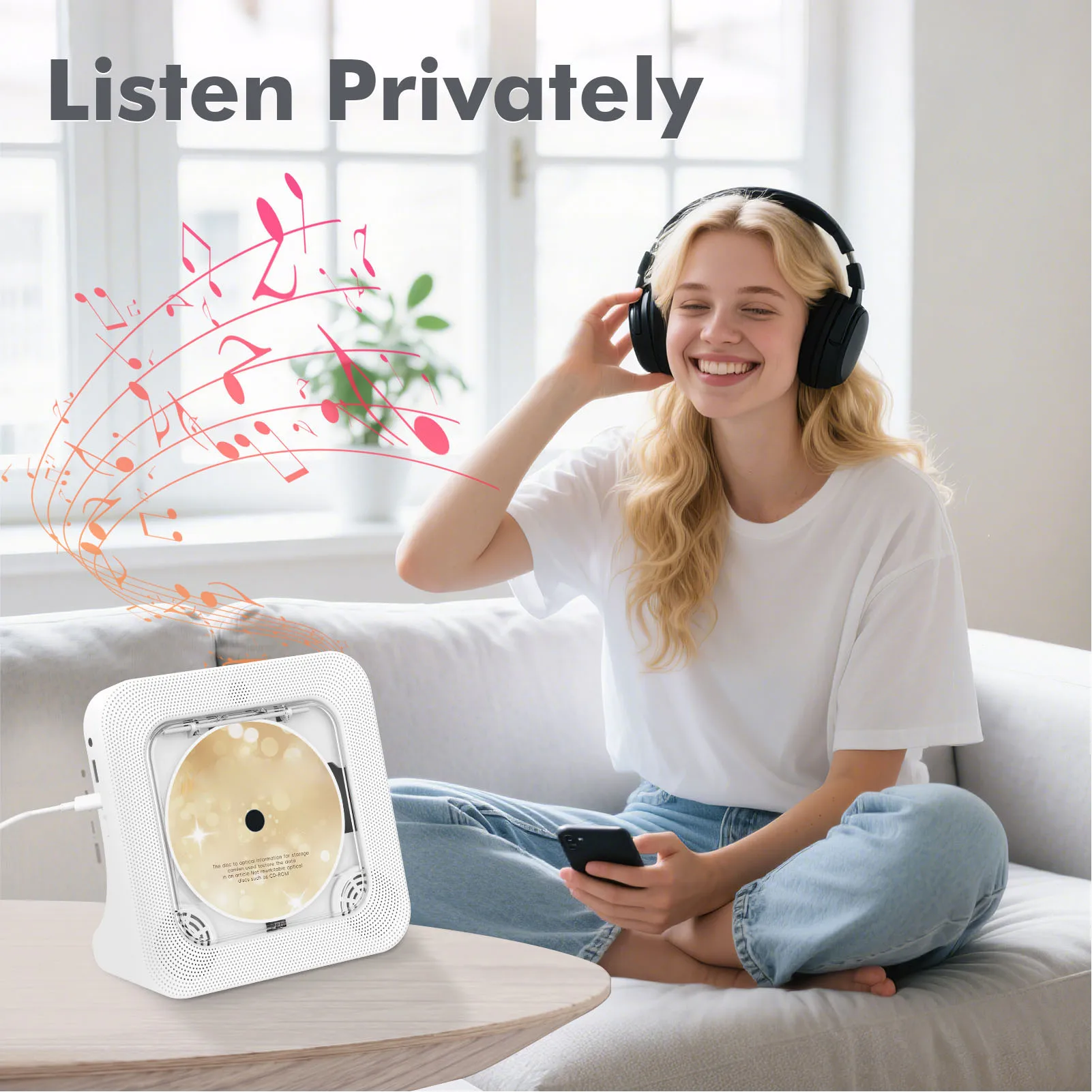 홈 CD 음악 플레이어 데스크탑 CD 플레이어 블루투스 5.3 하이파이 스피커 LED 디스플레이 USB AUX 인터페이스 휴대용 FM 홈 CD 음악 플레이어