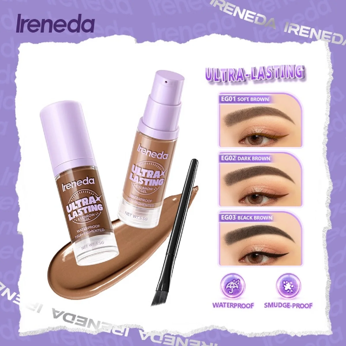 

Ireneda Multi-function Eyebrow Gel Waterproof High Pigment Eye Brow Cream Lasting Eyebrow Enhancers Makeup Cosmetics With Brush