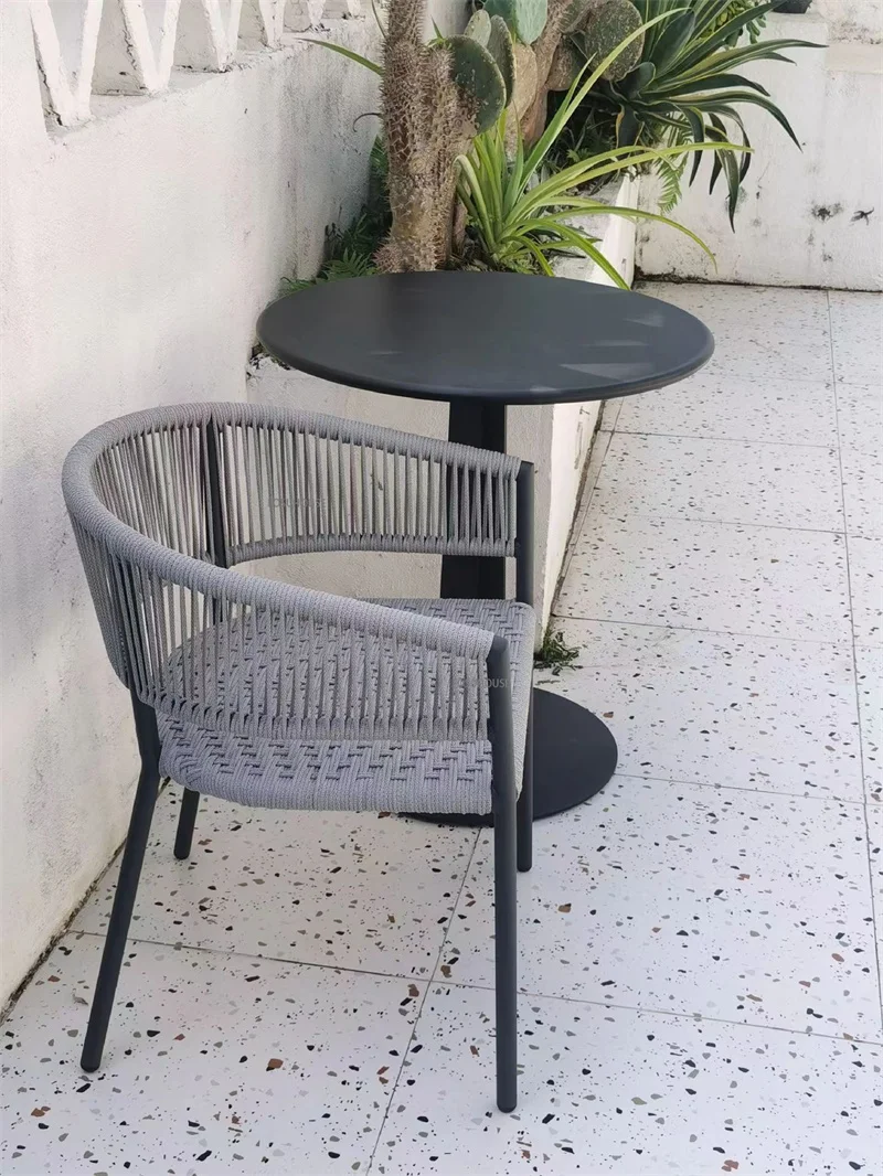Description Picture 4 of itemnordic iron Outdoor Table and Chairs Villa Garden Patio Woven rattan Chair Outdoor gardern Furniture Dining Table Combination Z