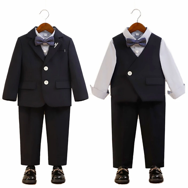 

Children Handsome Formal Suits Set Boys Hosting Performance Wedding Birthday Party Photography Costume Kids Blazer Pants Bowtie