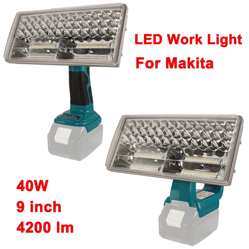 

9 inch 40W LED Flashlight Work Light For Makita BL1430 BL1830 18V Lithium Battery Indoor Outdoor Lighting Flashlight With USB