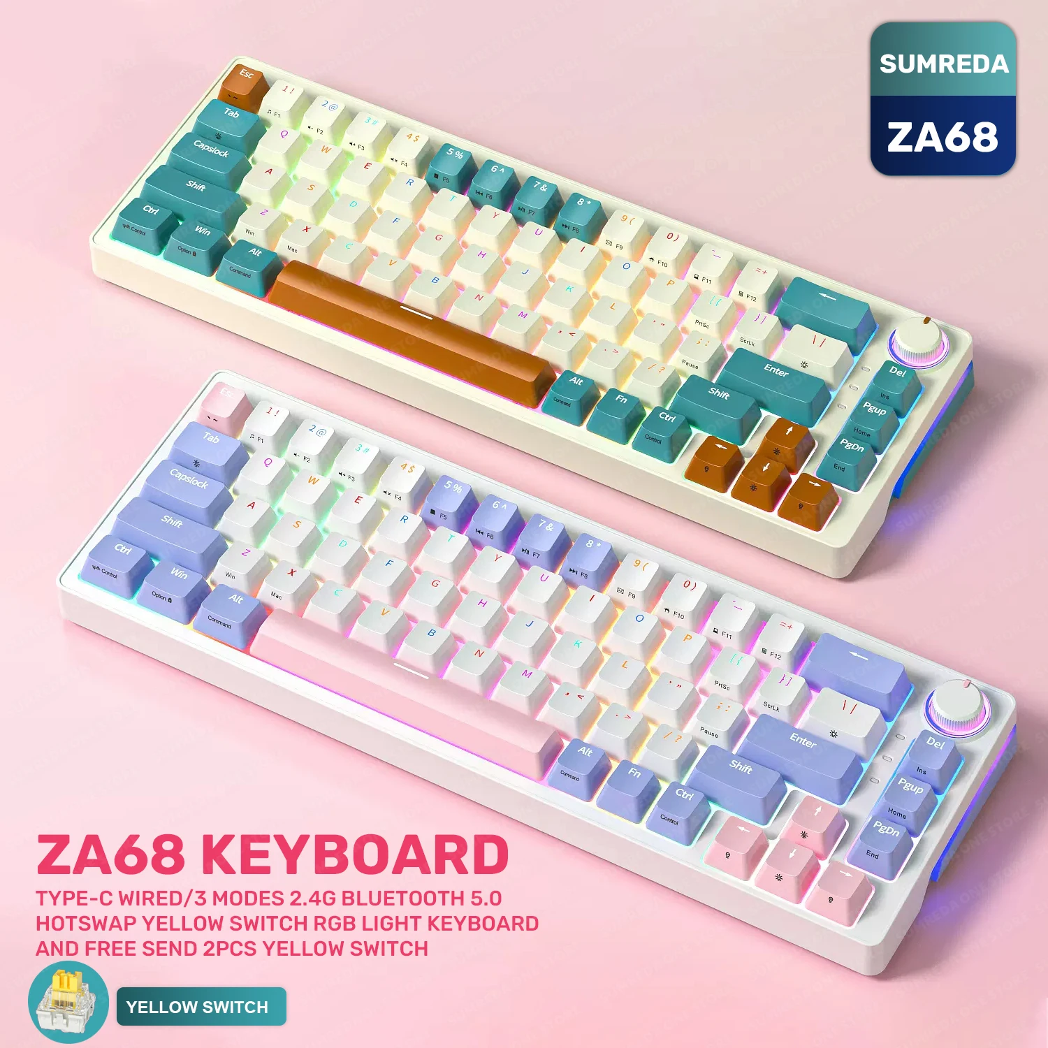 Teclado Mecânico sem Fio para Jogos 2.4g Bluetooth Tipo-c com Fio 3-mode Hotswap Rgb Retroiluminado 68 Chavesk500fizz K617gmk67 Sumreda-za68 Za63