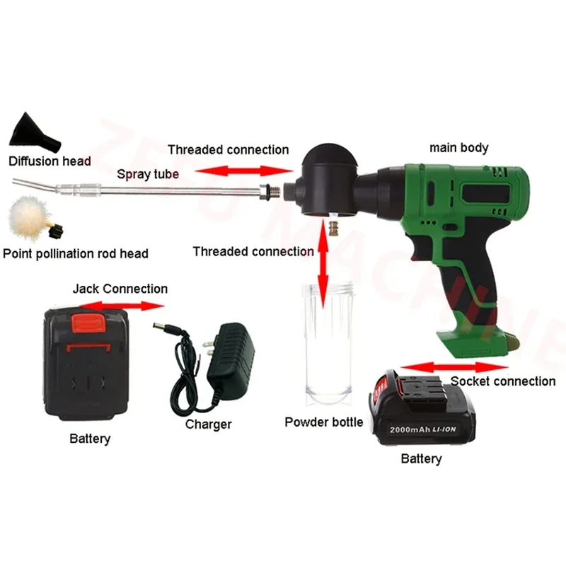 12V Electric Drill Pollinator Kiwi Fruit Tree Pollen Point Flower Pollinator Apple Pear Pollination Artifact Pollination Tool