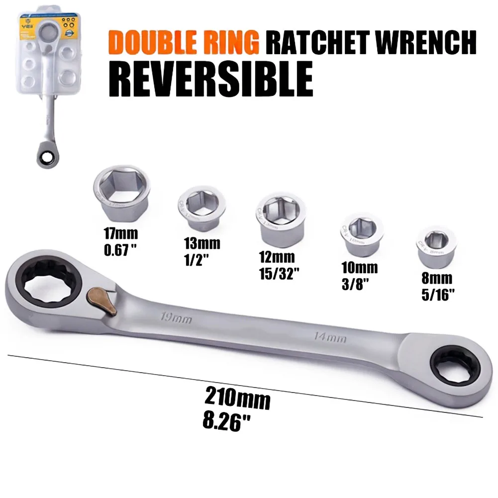 

6 In 1 Double Head Ratchet Wrench Combination Spanner Set Chrome Vanadium Steel Ratchet Wrench Auto Repair Tools 8-17mm