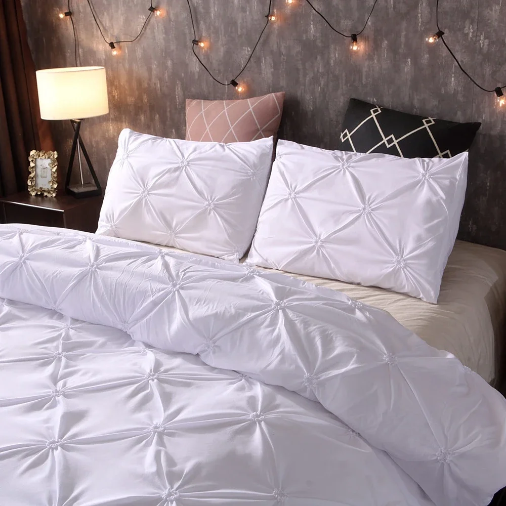 

White Gold Elastic pinch pleated duvet cover set new trendy queen and king 3pcs quilt cover with zipper closure bedding sets