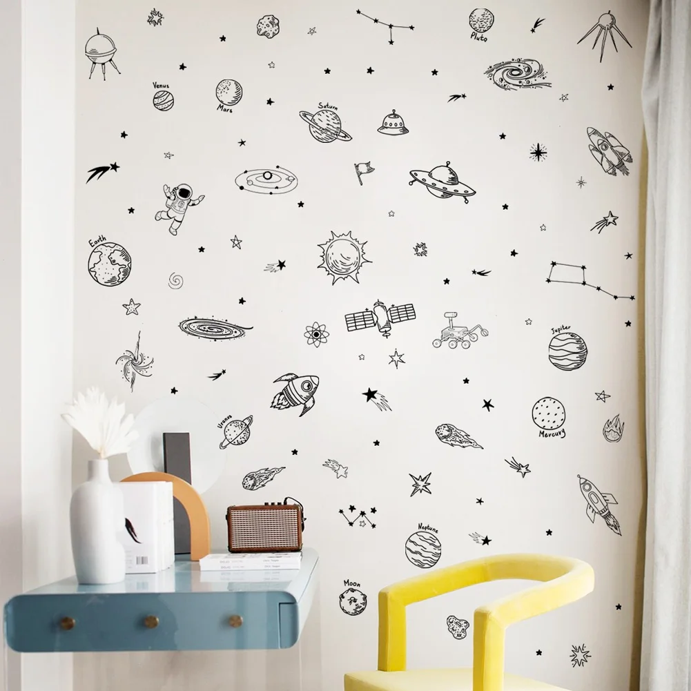 Cartoon Universe Theme Pattern Wall Sticker Bedroom Kids Baby Room Home Decoration Mural Combination Wallpaper Nursery Stickers