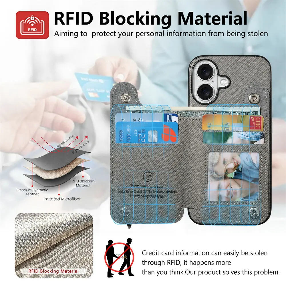 Luxury RFID Leather Flip Case with Zipper Card Holder and Elastic Strap