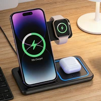 Station de charge sans fil pliable 3-en-1 pour iPhone 17 16 15 14 13 12 Pro Max, iWatch 11, Airpods Pro 4/3 – Support de charge rapide 1