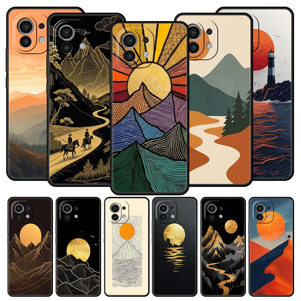 Abstract Mountain Sunrise Line Soft Case Cover