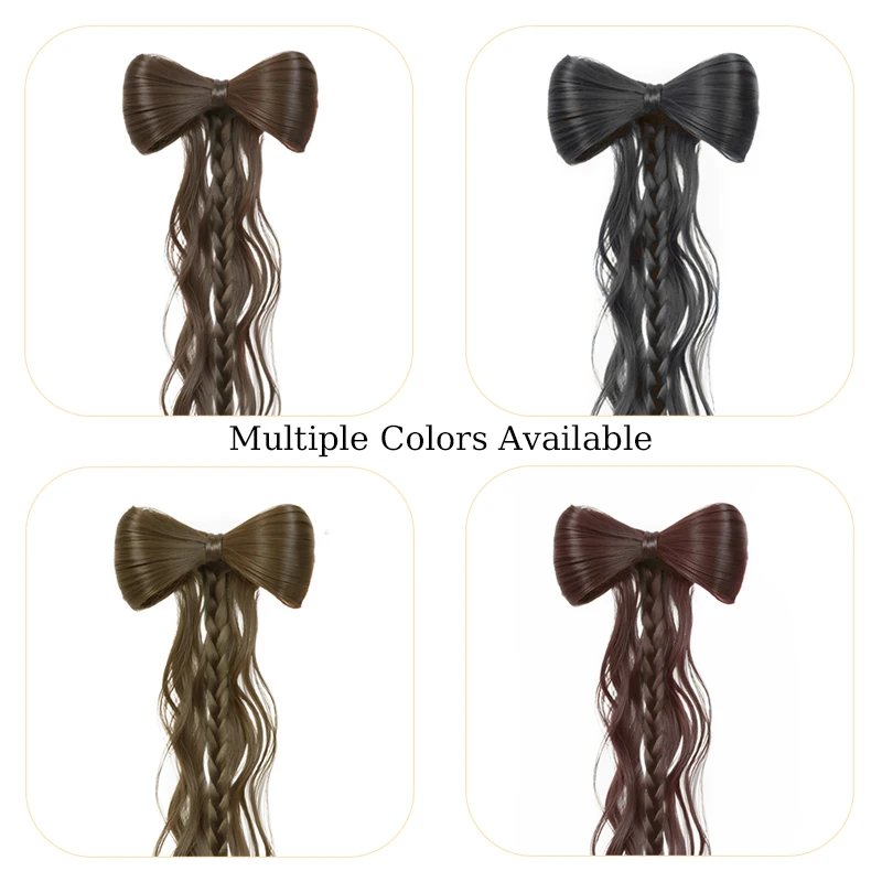 Synthetic Hair Ponytail Wig Hairpiece Bow-shaped Ponytail with Hair Clips Half-up Ponytail with Wavy Hair for Women Daily Use