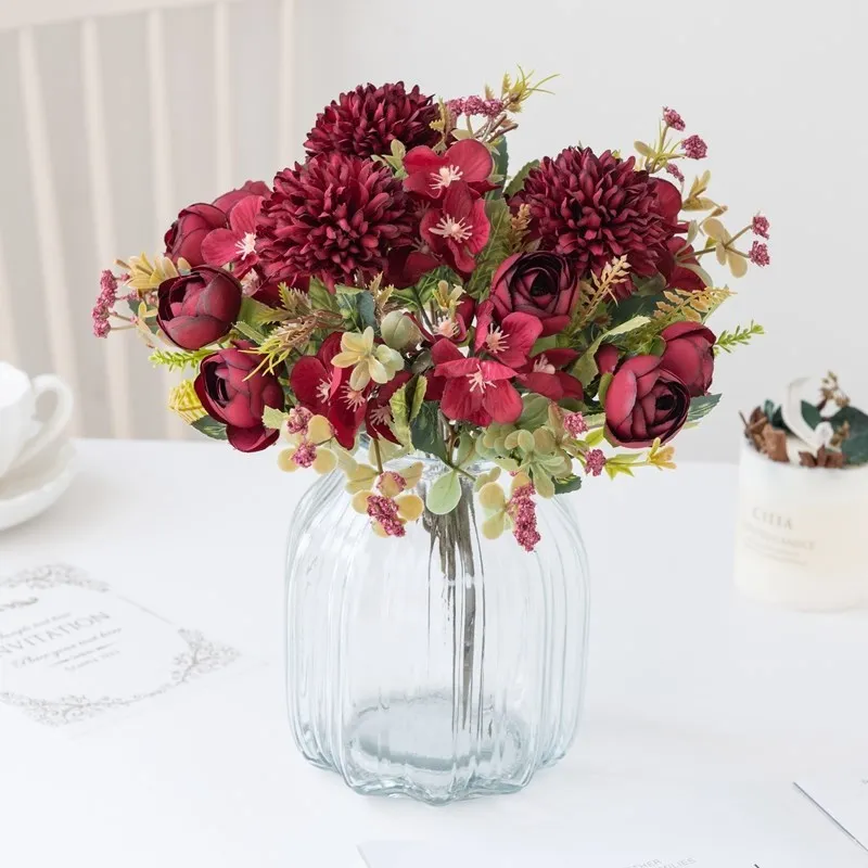 Künstliche Blumen Tee Rose Knospen Bouquet Diy Box Vase Zimmer Home Decor Festival Party Girlande Hochzeit Seide Hortensie Gefälschte Blumen – Detail 3