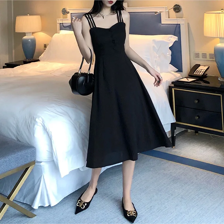 

Summer New Halter Dress Women Fashion Black V-neck Strapless Waist Trim Sexy Cute Dress A-line Long Dress Birthday Party Dresses