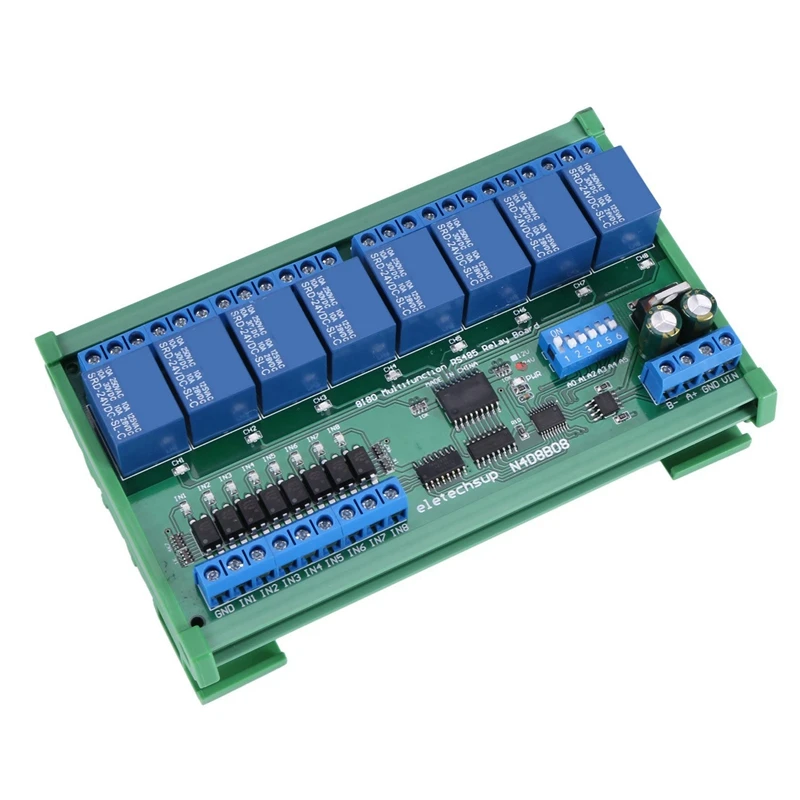 

2X DC 24V 8 Ch RS485 Relay Board Modbus RTU UART Remote Control Switch DIN35 Rail Box For PLC Automation Control