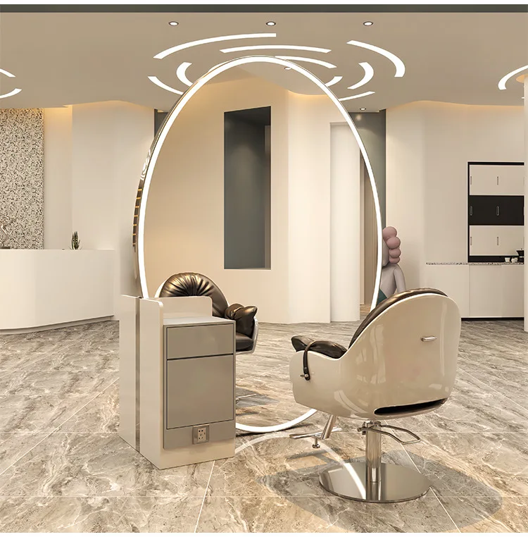 Barber Stations Furniture Double Sided Salon Styling Stations Electroplating Salon Mirror Custom White and Gold Salon Furniture