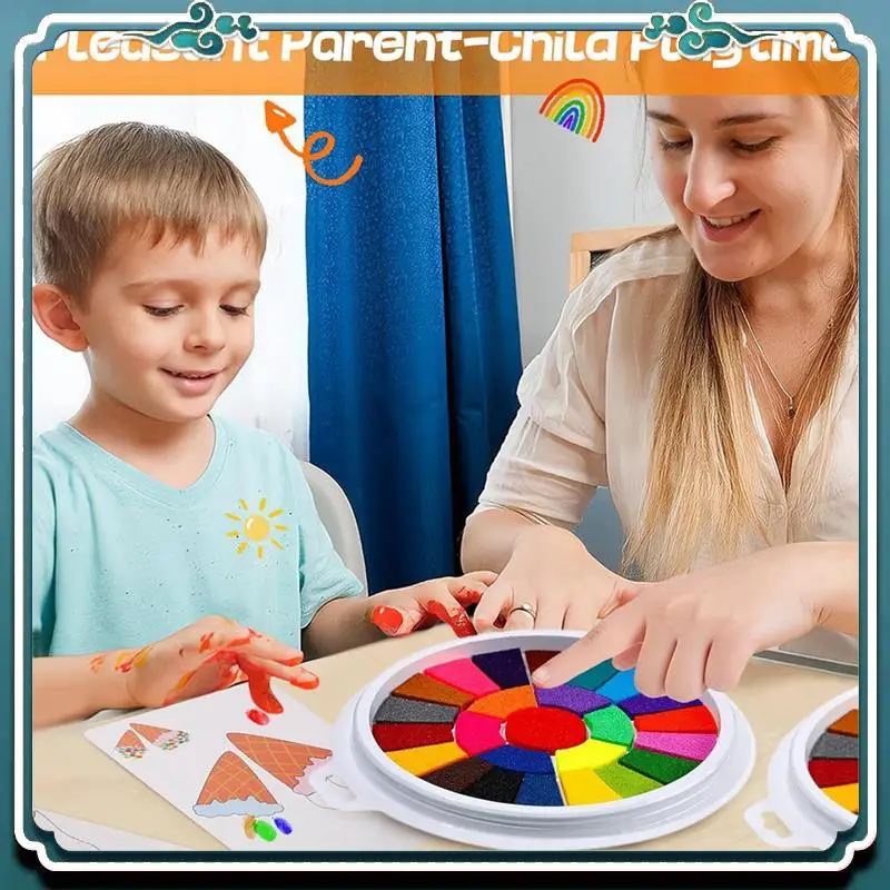 25 Colors Ink Pads With 30 Paint Pages, Washable DIY Stamp Pad, Non-Toxic Finger Painting Set 2 Pack