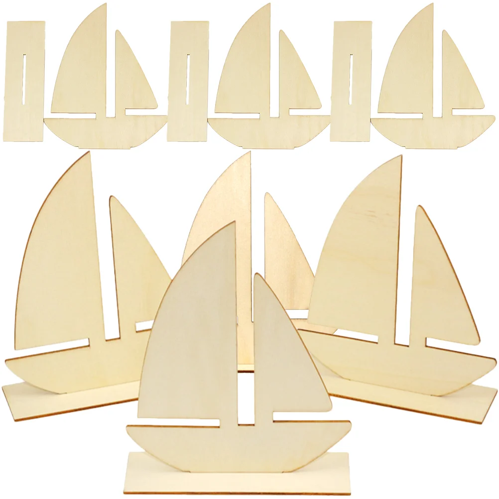 

10 Pcs DIY White Embryo Sailboat Home Decor Wooden Cutout Crafts Supplies Slices Ornaments Blank Child Unfinished Cutouts