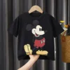 Mickey Print T-shirt Summer Clothing Solid Color Short Sleeve Tops Casual Simple Cartoon Cute Crewneck Base Shirt For Baby 4