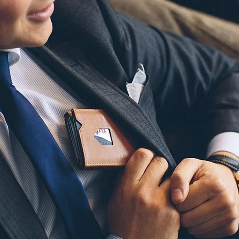 Exentri Wallet Card Holder Genuine Leather Anti-theft Wallet Shielding RFID Cowhide Brush Degaussing Gift for Boyfriend