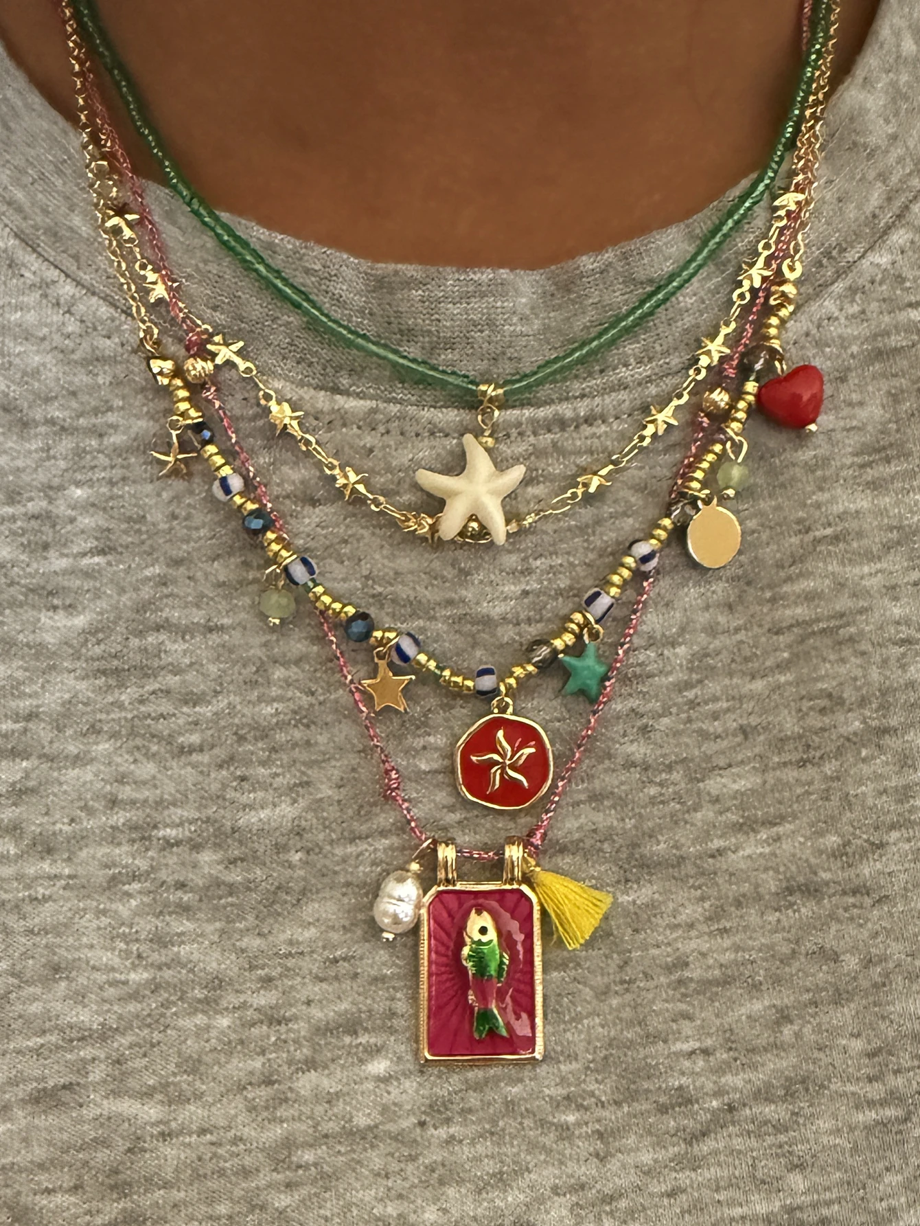 4PCS Bohemian Necklace Womens Long Jewelry for Vacation