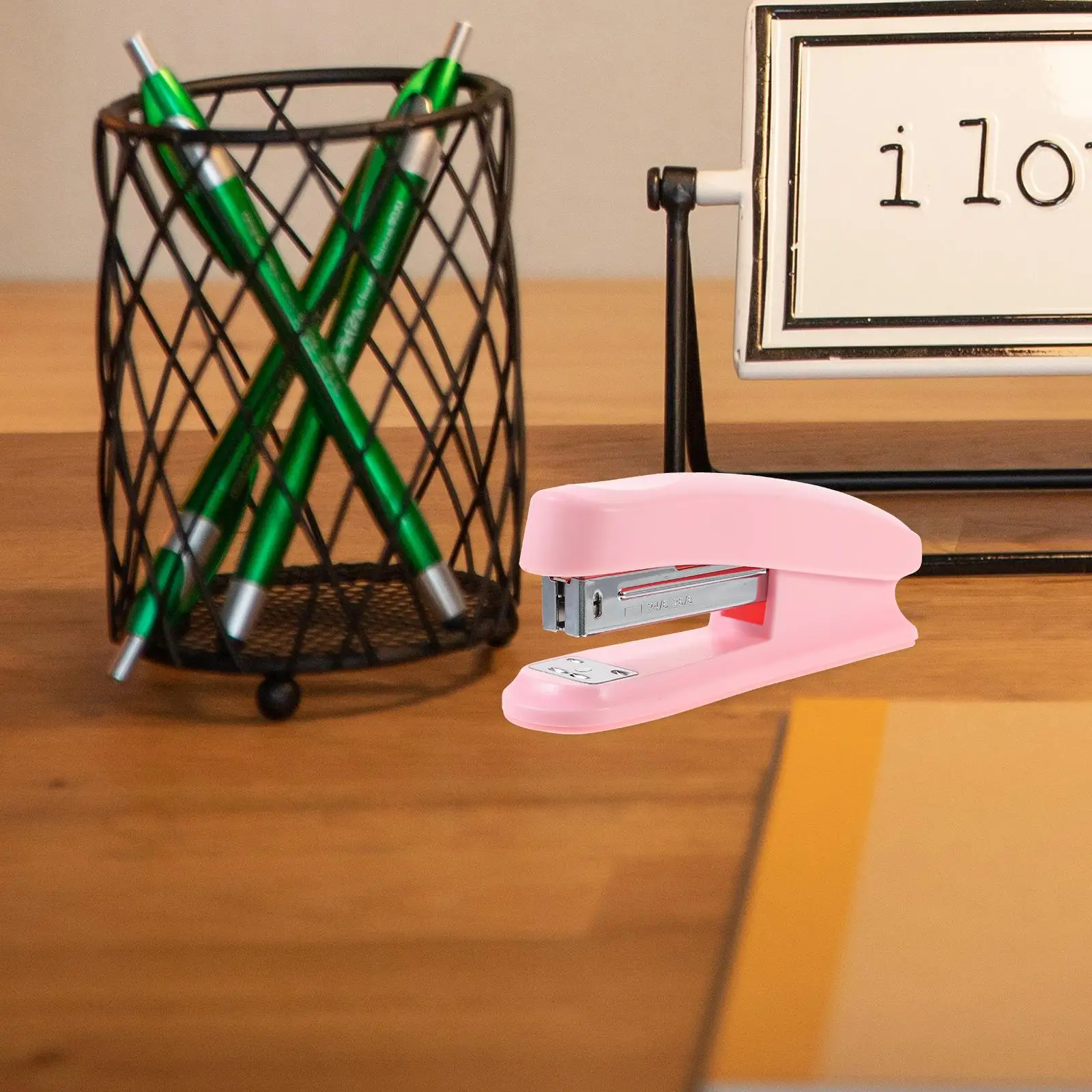 Pink Portable Hand Stapler Desk Gadget Student Supply Metal Binder Office Tool Stationery Classroom Accessory Mini Device Office