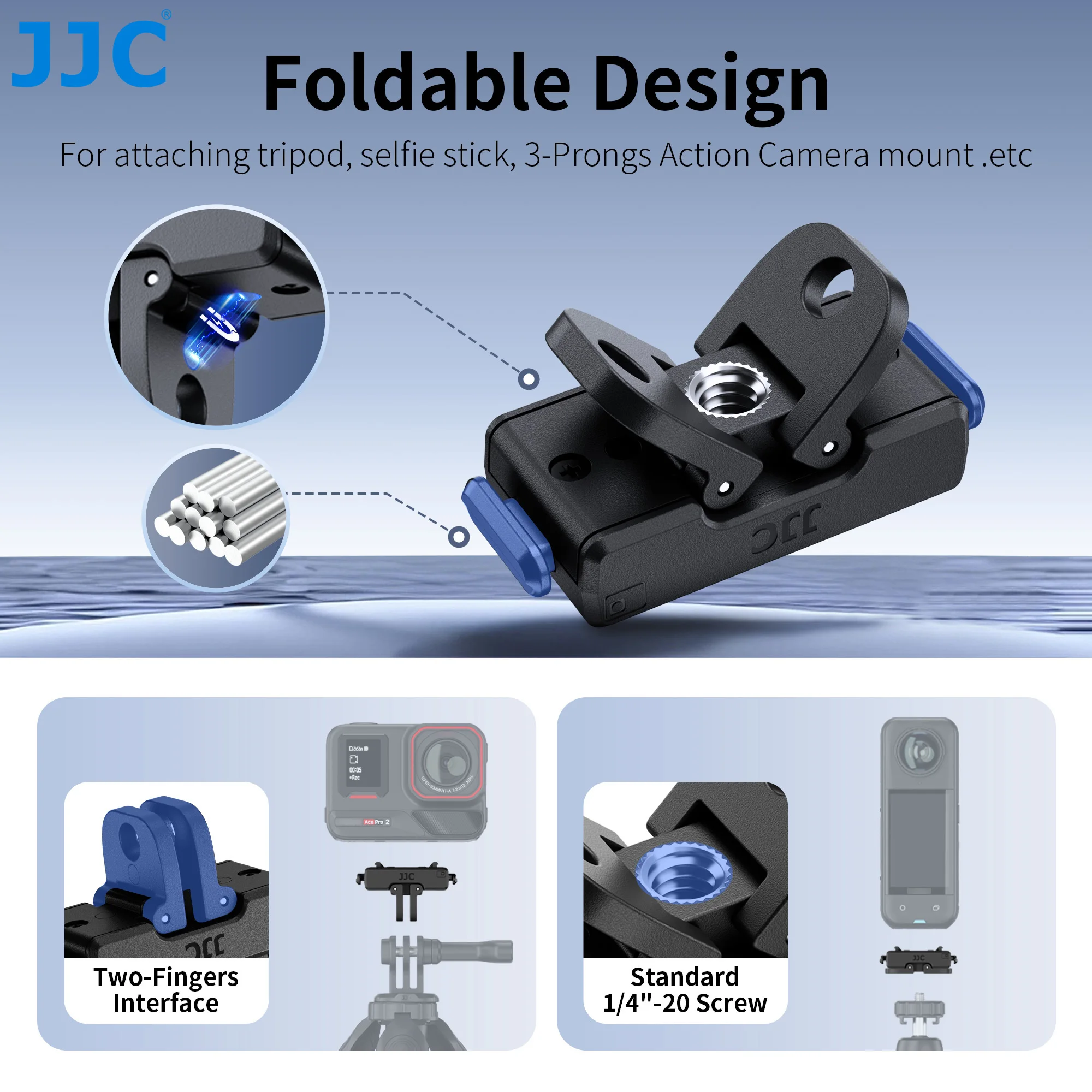 Insta360 Ace Pro 2, Ace Pro, Ace, Insta360 X5, X4, X3용 JJC 마그네틱 퀵 릴리즈 베이스 마운트 접이식 마운트 어댑터 브래킷