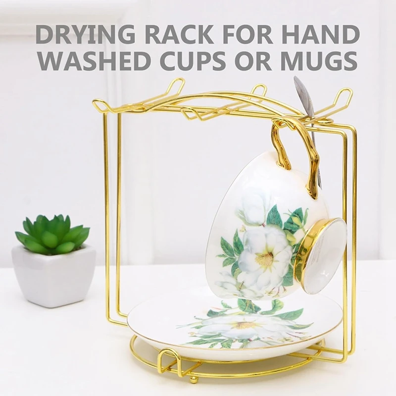 Coffee Cups Holder 1 Piece Coffee Cups Holder Stand Metal Mug Tree Cups Coffee Mug Tree Holder Cup Display Hanger Rack Cup Plate Organizer