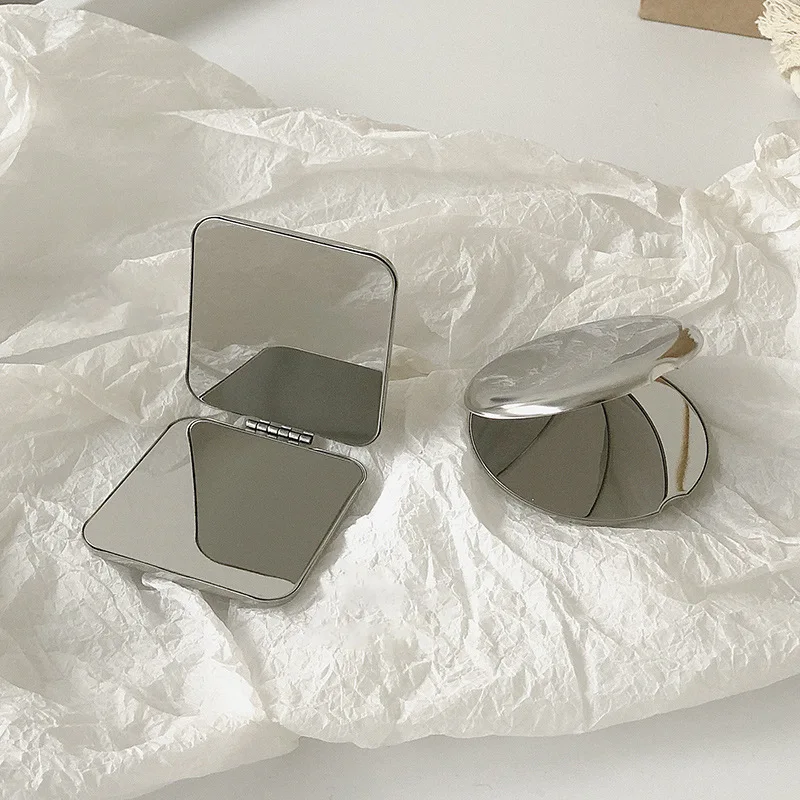 1pcs Portable Women Stainless Steel Makeup Mirror Hand Pocket Folded-Side Cosmetic Make Up Mirror Small Various Shapes 2
