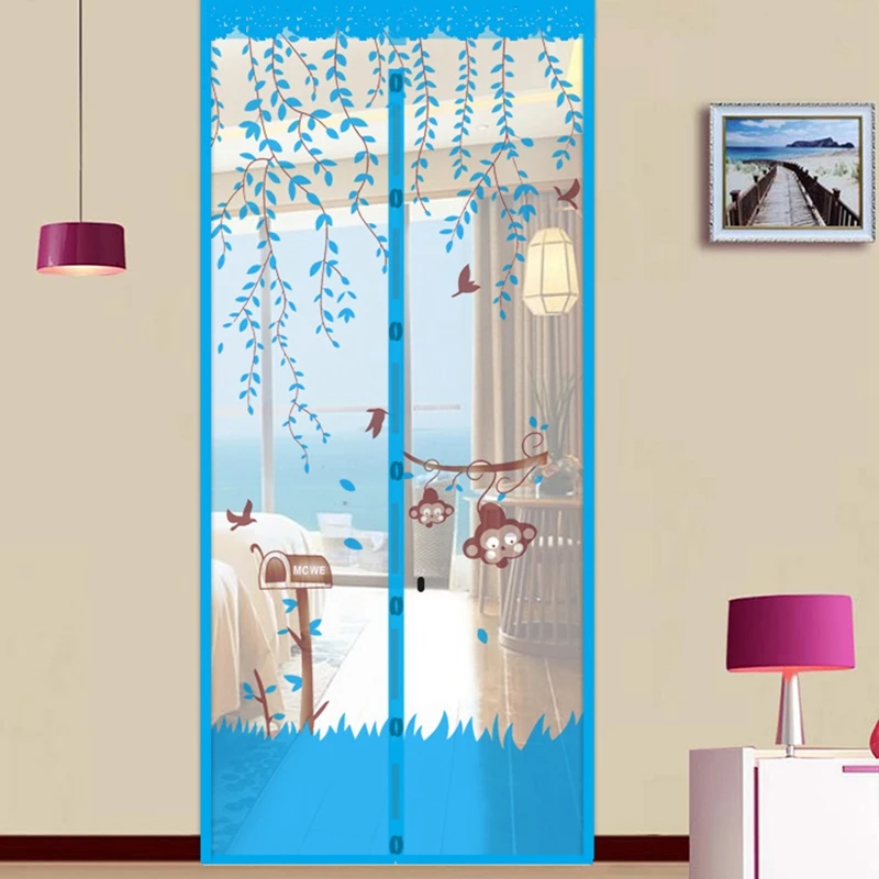 90x210cm Automatic Closing Magnetic Mosquito Net Screen Door Anti-fly Net Cartoon Monkey Magnetic Anti-mosquito Screen Door