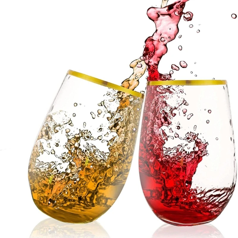Unbreakable Stemless Plastic Wine Champagne Glasses Reusable Shatterproof Drinking Cup for Bar Home Wedding 12/16oz plastic wine cups